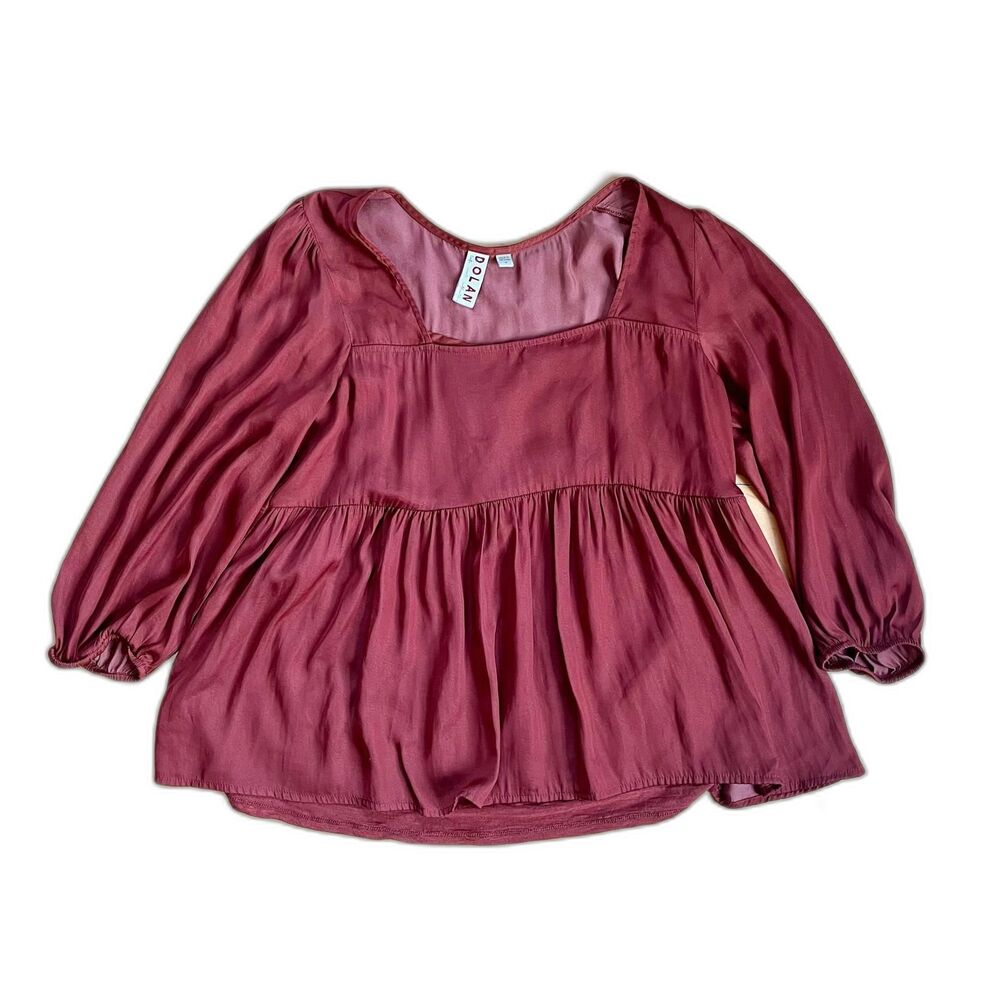 Anthropologie Dolan Brown Square Neck Babydoll Peplum Top Medium Boho Earthy‎